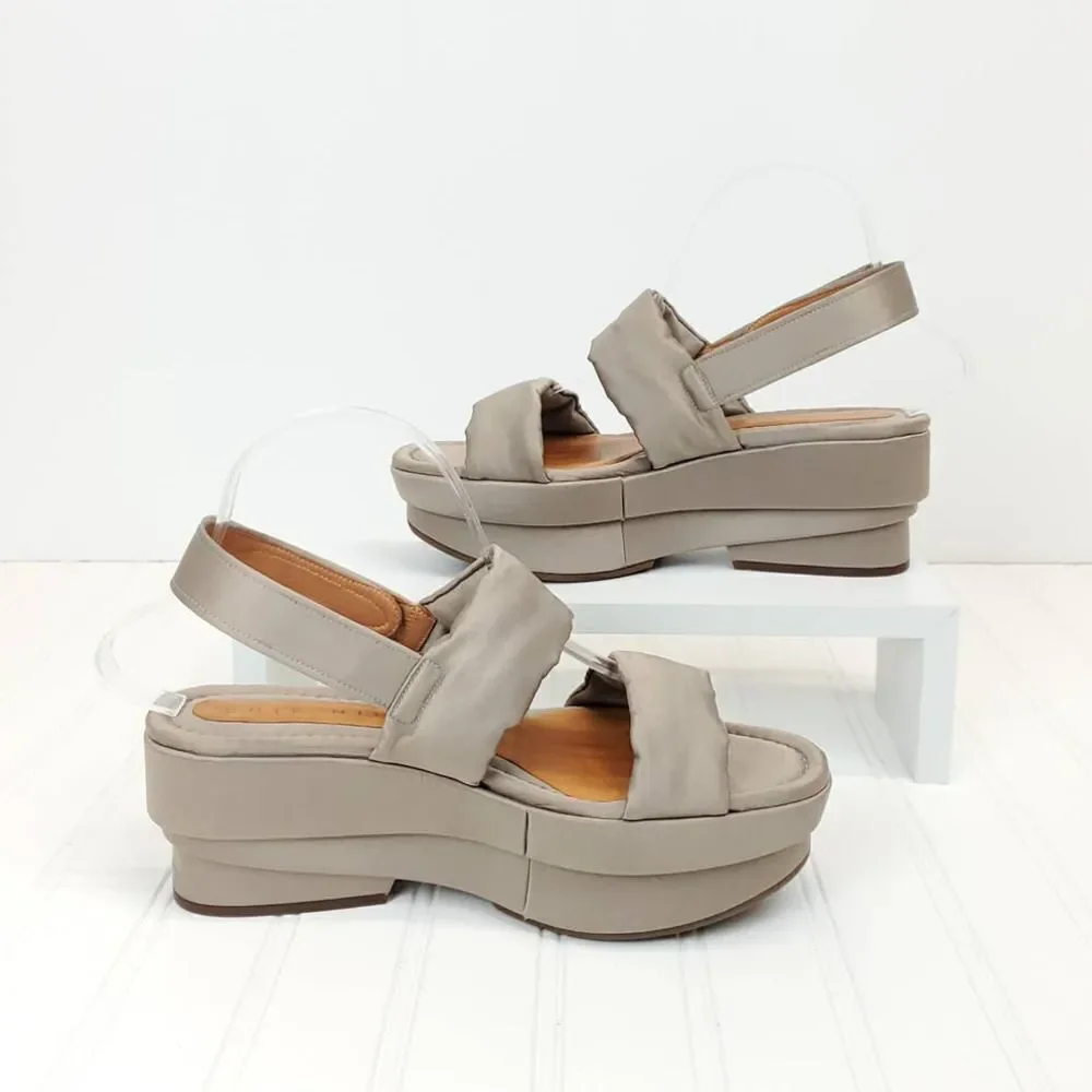 Chie Mihara Platform Sandals Satin Fabric in Sand Color
